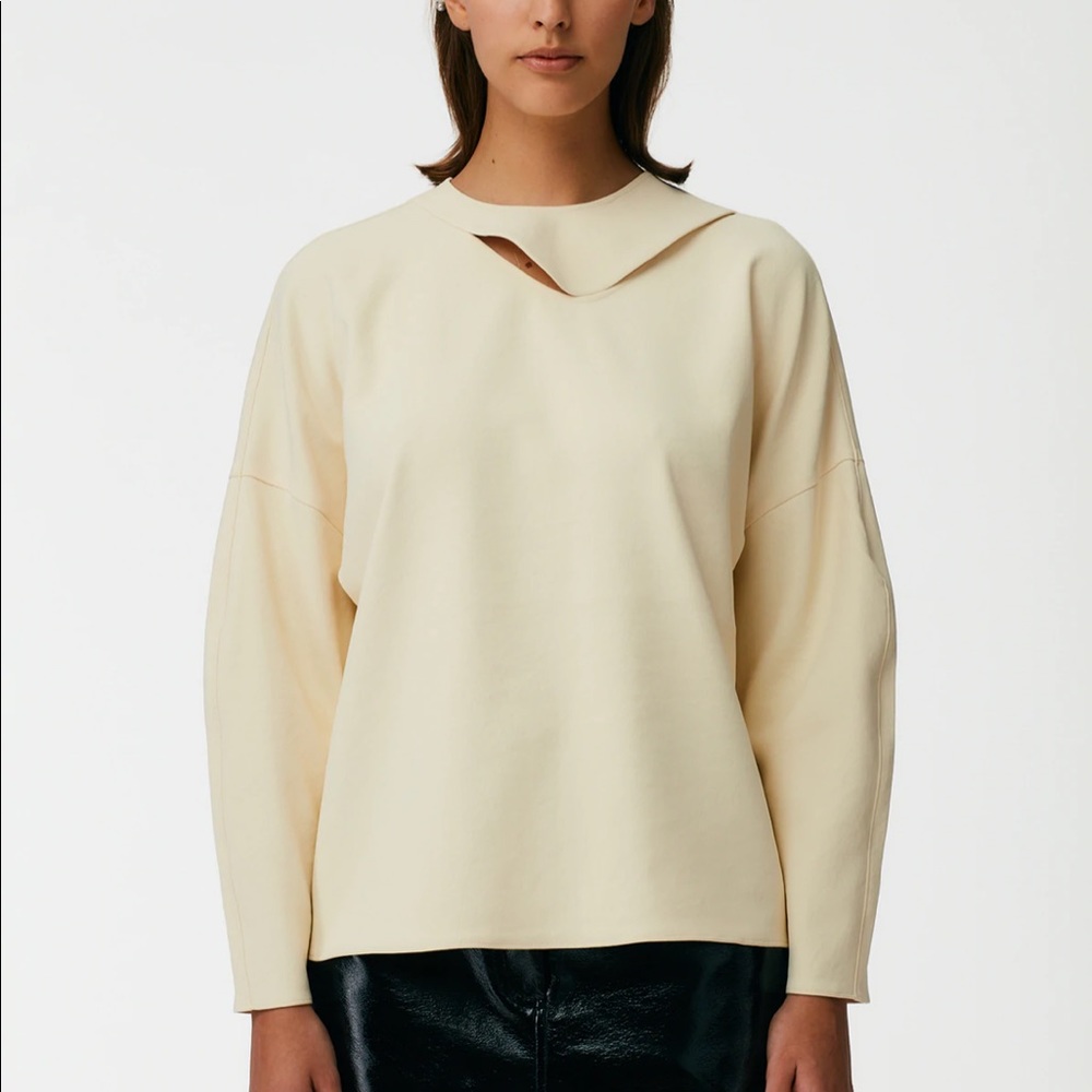 Tibi Chalky Drape Slit Neck Top in Butter - Small/US4